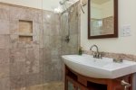 Oversized tile walk in shower in 2nd Floor Bath